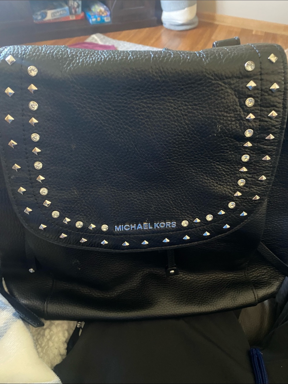 Michael Kors Riley Black Pebbled Leather Studded Backpack. - Picture 14 of 14